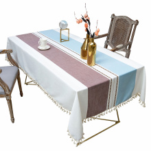 DEQI Recycle Linen Table Cloth Rectangle Table Cloth with Tassel Tablecloth Cover Table Mat for Home Outdoor Part Decoration
